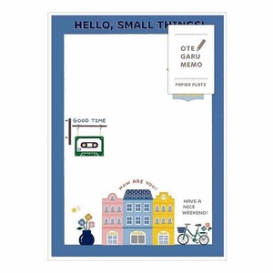 Memo pad: HELLO SMALL THINGS (50 sheets/3" x 4.1"/non-sticky/5 designs) Papier Platz. Houses, shop, bike, more