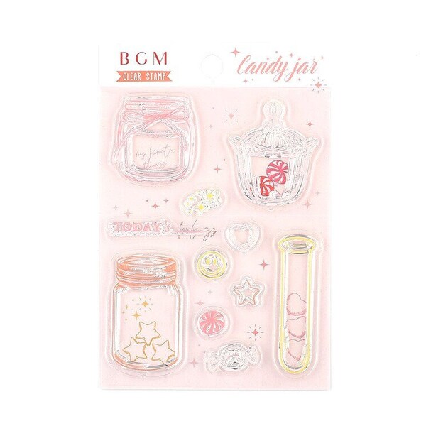 Retro Jars clear stamp set (11 pcs) BGM journal planner scrapbook papercraft diary stationery candy jar mason jar tube heart star today