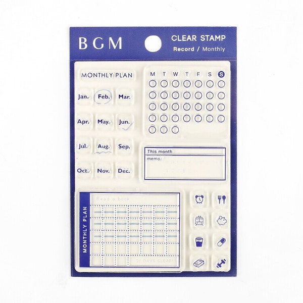Monthly Plan clear stamp set (24 pcs) BGM journal planner scrapbook diary calendar months plan small icons clock food savings memo