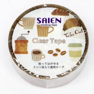 Clear tape: COFFEE (3/5" wide) by Saien Japan. Two-inch perforations make this one easy to tear.