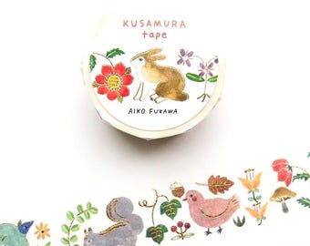 Cinta washi: KUSAMURA THICKET (19 mm) con estampado dorado de Cozyca. Diseño de Aiko Fukawa.