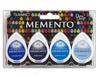 Ink-pad set: MEMENTO DEW DROP (4 colors /set) Tsukineko Japan. Pre-inked, water-based dye ink, stackable