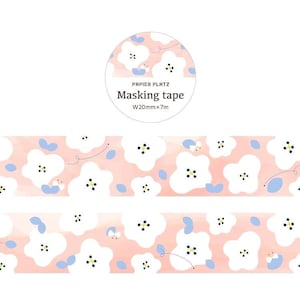 Washi tape: WHITE FLOWERS 3/4&quot; by Papier Platz Japan planner scrapbook stationery spring summer floral pink blue