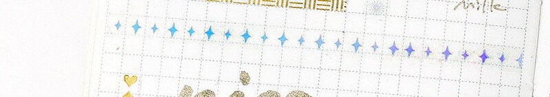 Holographic Star CLEAR THIN 1/5 deco tape w/foil stamping BGM planner scrapbook art journal diary color-changing pattern not washi Bild 3