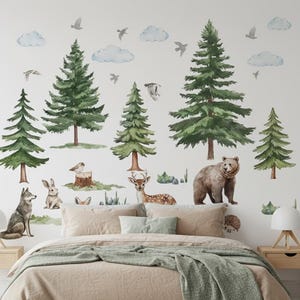 Woodland Animal Wall Decal for Nursery, Forest Animals & Trees Wall Stickers, Neutral Kids Room