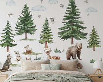 Woodland Animal Wall Decal for Nursery, Forest Animals & Trees Wall Stickers, Neutral Kids Room