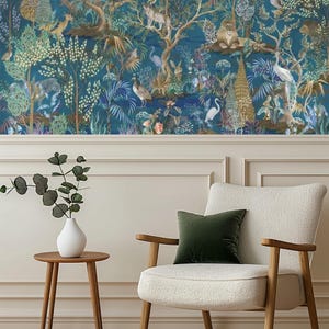 Moody Jungle Wallpaper Mural – Midnight Blue Tropical Paradise Design for Bedroom or Lounge