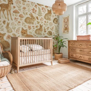 Papier peint pour chambre d&#39;animaux des bois - décoration murale neutre avec renard, lapin, hérisson et cerf