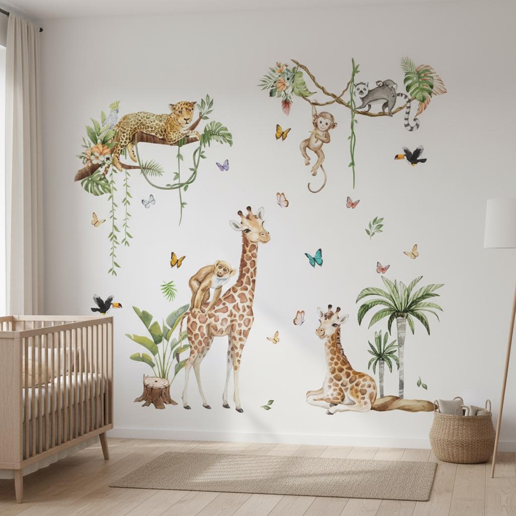 Runtoo Adesivi Murali Bambini Animali Giungla Adesivi da Parete Foresta Bradipo Leone Koala Decorazioni Muro Camerette Bambini Neonati Bimba Ragazzi