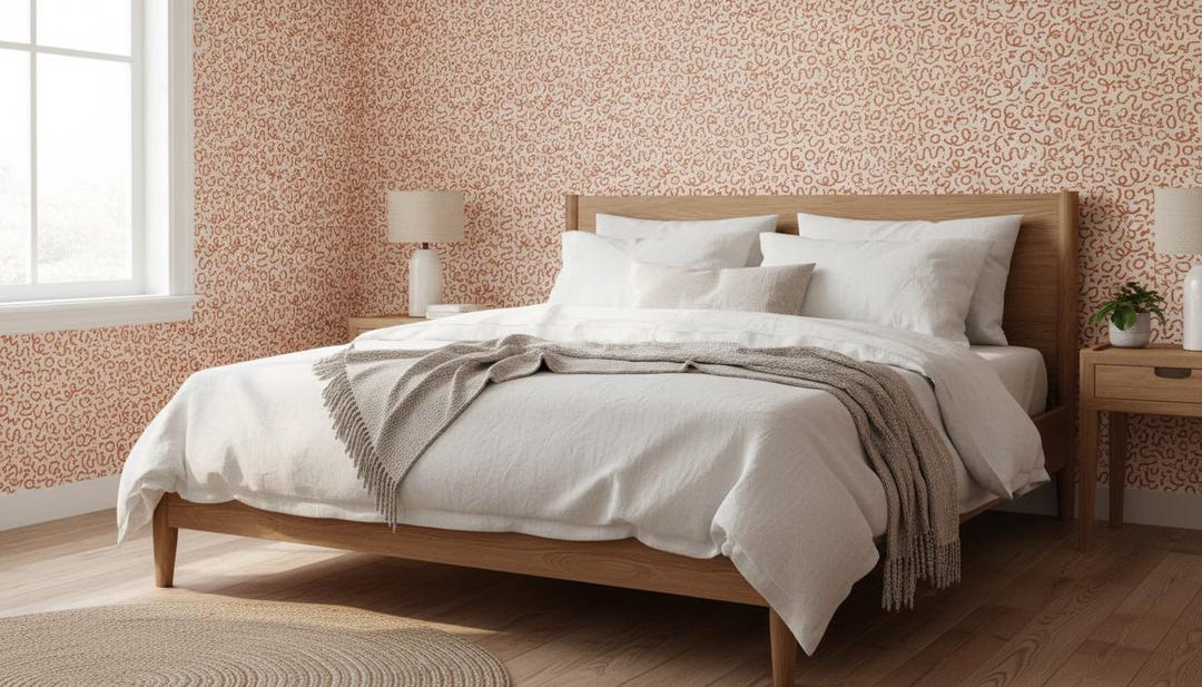 Terracotta Abstract Squiggle Wallpaper – Clay Orange Pattern Wall ...