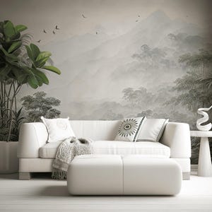 Dusky Rainforest Wall Mural – Elegant Wallpaper with Lush Foliage for Serene Interiors or Artistic Walls