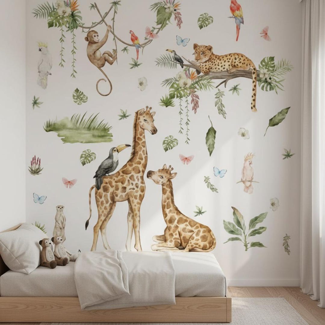 Jungle Safari Animal Wall Decal for Nursery, Tropical Wall Stickers - Etsy