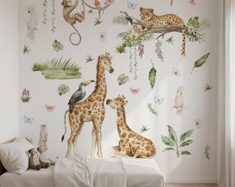 Jungle Safari Animal Wall Decal for Nursery, Tropical Wall Stickers