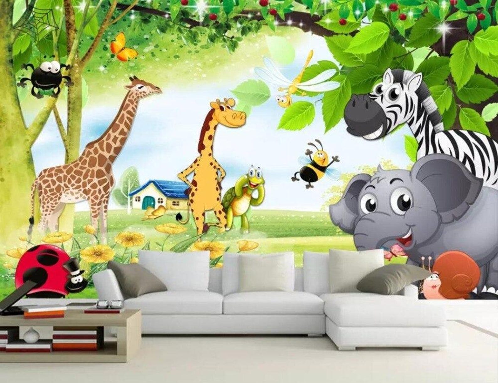Cartoon Jungle Animal Wallpaper Mural: Kids Nursery & Playroom Decor - Etsy