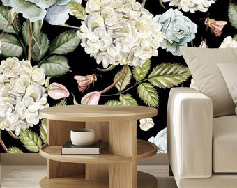 Papel tapiz floral negro: diseño botánico oscuro para dormitorio, sala de estar u oficina
