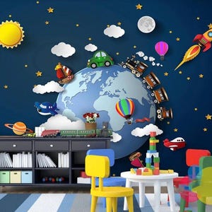 World Transport Wandbild - Reise- und Fahrzeug-Tapete für Kinderzimmer, Kleinkindzimmer oder Spielzimmer Dekor