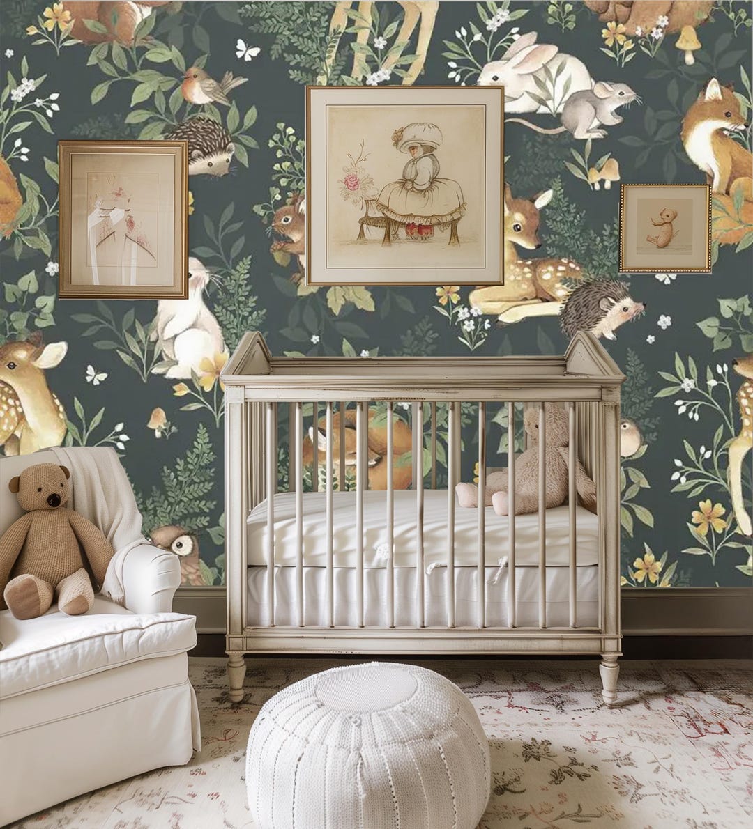 Woodland Animal Mural Wallpaper – Forest Grove Design for Nursery ...