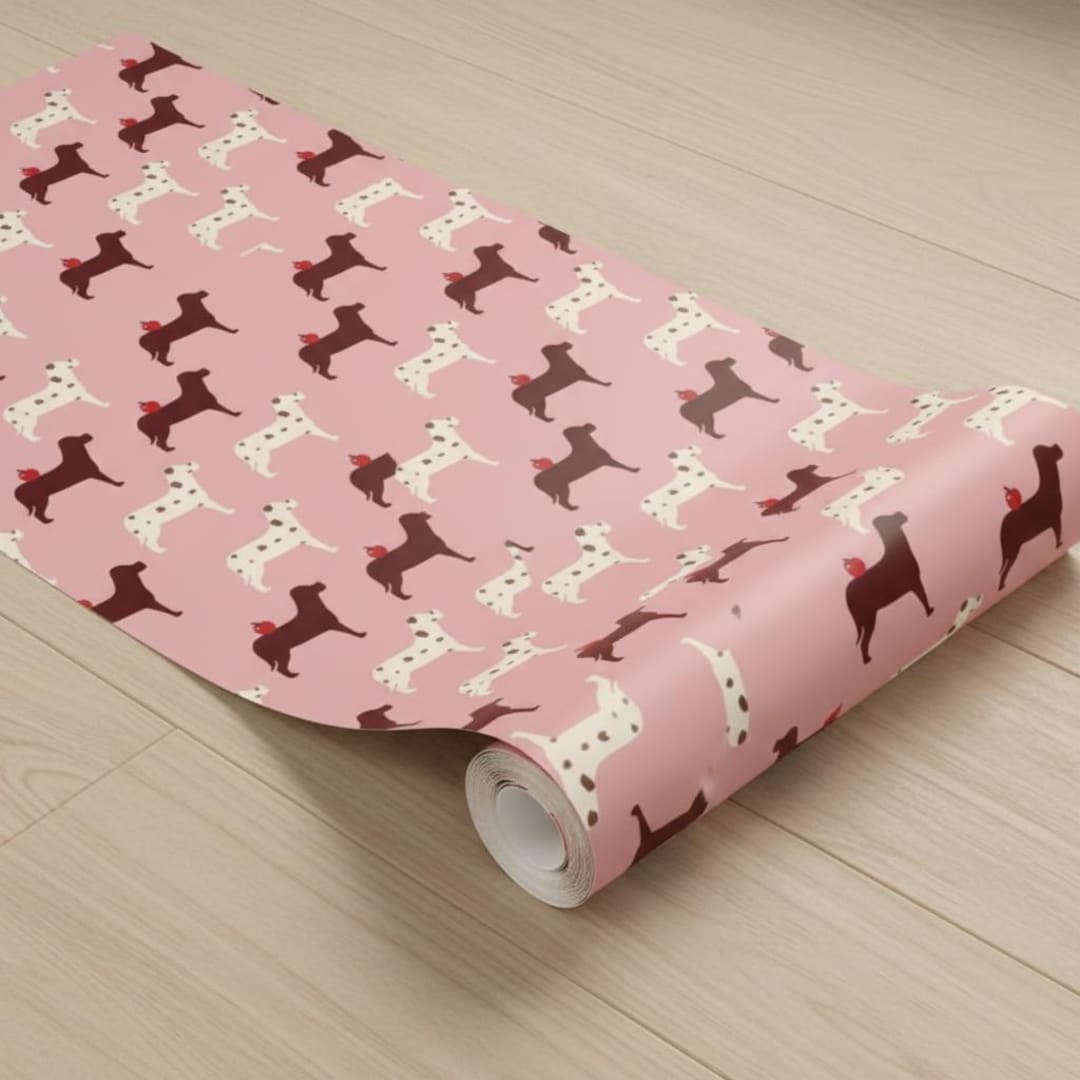 Pink Dog Wallpaper Pattern – Playful Puppy Print Wall Mural for Girls ...