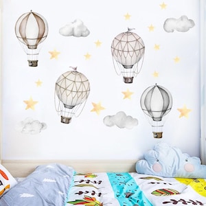 Cartoon Hot Air Balloon Clouds Wall Decals – Dreamy Nursery Stickers for Baby and Toddler Rooms