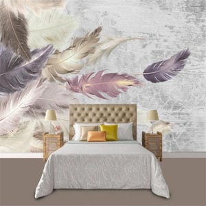 Golden Feather Mural Wallpaper – Elegant Wispy Design for Bedroom, Hallway or Living Room
