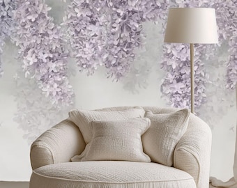 Purple Wisteria Wallpaper Mural – Elegant Floral Design for Bedroom, Hallway or Living Room