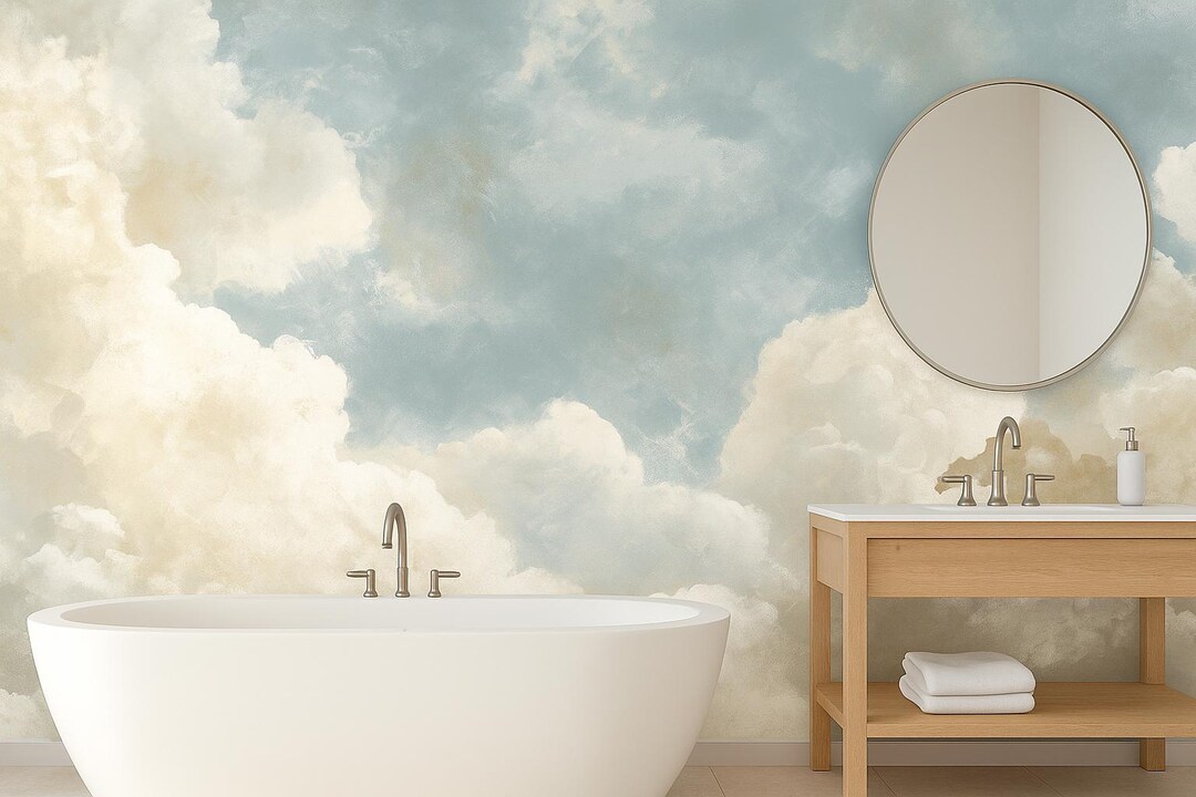 Blue Sky Cloud Mural Wallpaper – Neutral Nursery Wall Decor - Etsy