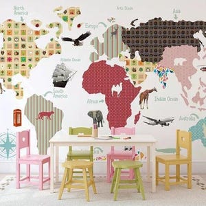 Weltkarte Wandbild für Kinder - Kinder Wandbild für Kinderzimmer oder Spielzimmer