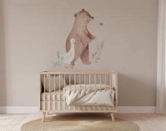 Bear and Duck Nursery Wall Stickers – Neutral Animal Wall Decals for Kids Room