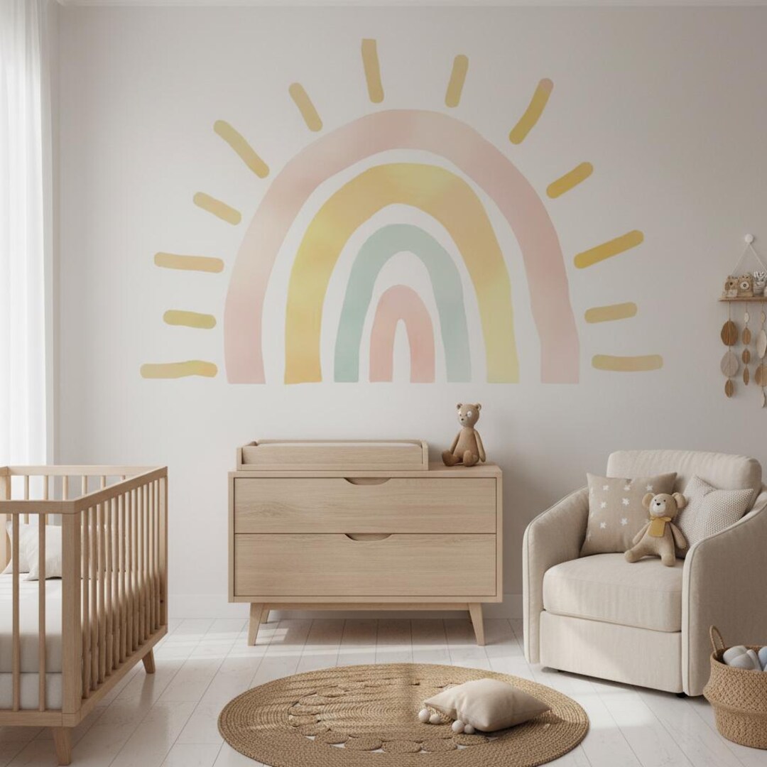 Rainbow Wall Sticker – Pastel Nursery & Kids Room Decal Art, Soft Pink ...