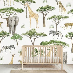 Murale con animali della giungla safari per cameretta dei bambini – Decorazione murale con animali selvatici di genere neutro per sale giochi e camere da letto