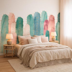 Boho Cactus Wallpaper Mural – Watercolour Desert Design for Living Room or Bedroom