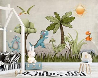 Dinosaur Forest Wall Mural – Kids Nursery Wallpaper, Dino Jungle Wallpaper