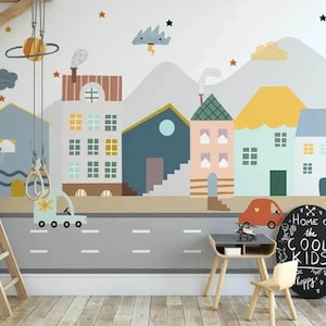 Helle Mini Stadt Kinder Wandbild