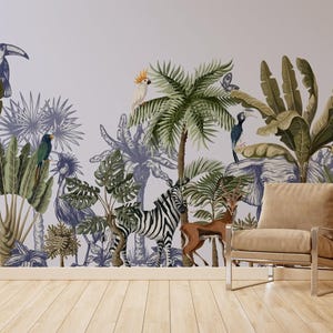 Tropical Jungle Mural Wallpaper – Serene Green Rainforest Design for Bedroom or Living Room