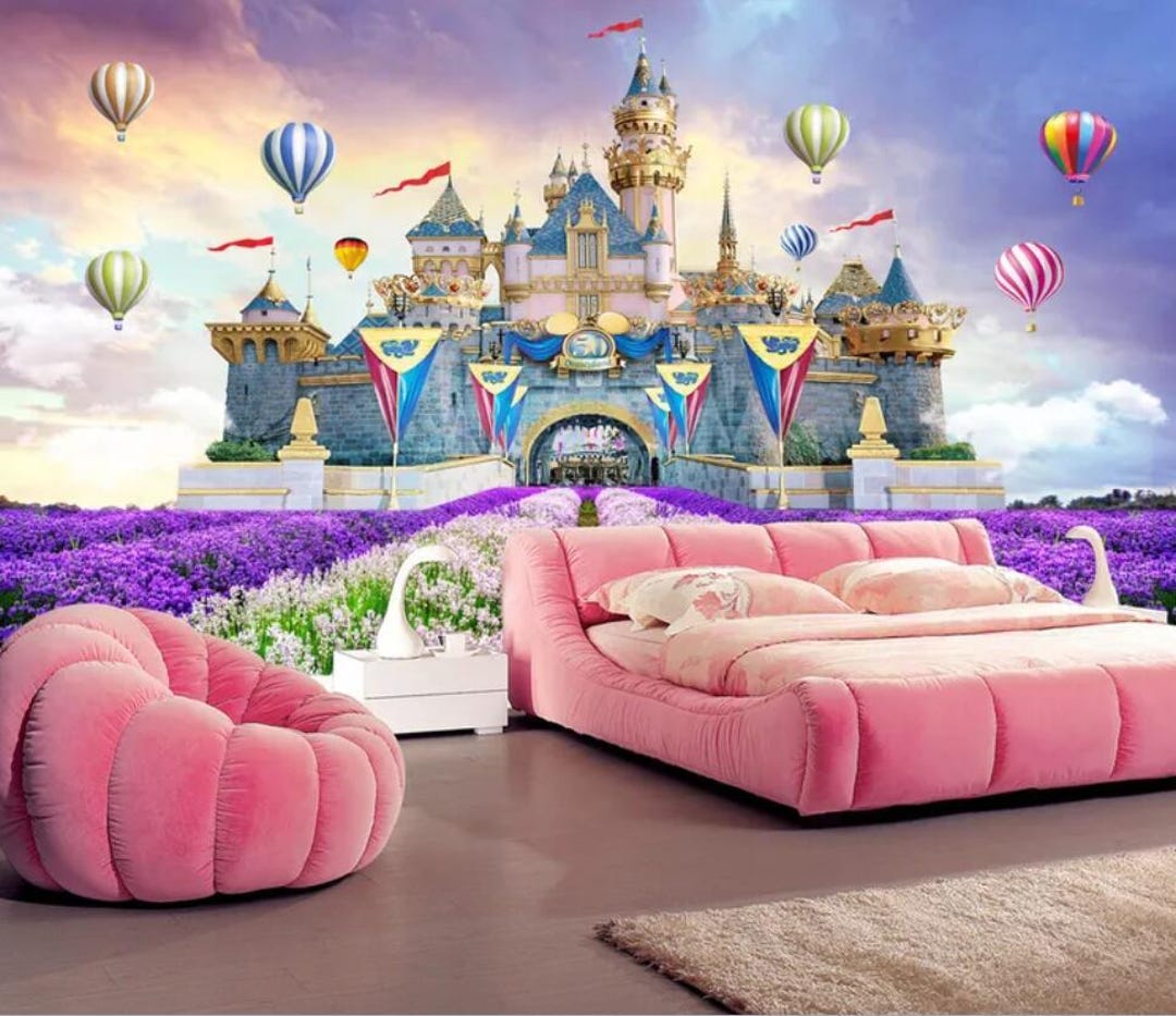 Princess Castle Wall Mural – Pink Fairyland Wallpaper for Nursery ...