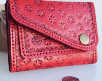 Handmade Leather Bifold Wallet: Star Embossed, Vintage Style