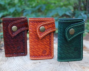 Leather Car Key Holder | Slim Handmade Case, Personalized Key Fob Wallet