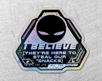 I Believe! Holographic Vinyl Decal - Cyberpunk / Glitch Laptop Sticker - Futuristic Alien Astropunk / Space Sci-Fi Decal
