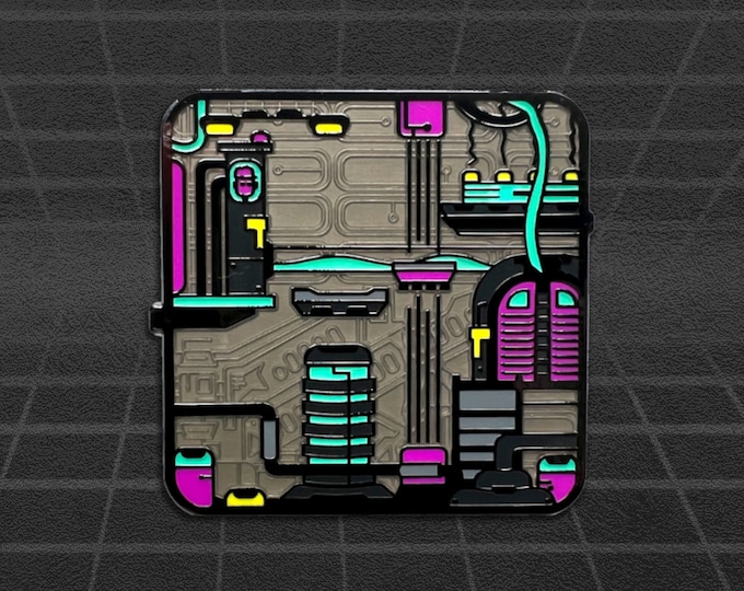 Cyberpunk Sidescroller Enamel Pin - Glow in the Dark Retro Gaming Lapel Pin / Badge - 8-bit Sci-fi Gift