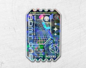 Ticket to the Stars Holographic Vinyl Decal - Cyberpunk / Glitch Laptop Sticker - Futuristic Alien Astropunk / Space Sci-Fi Decal