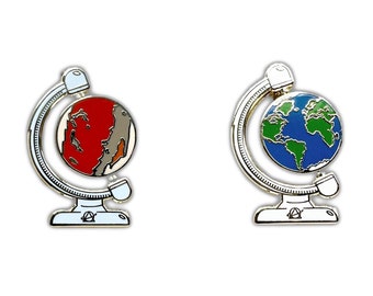 Earth-Mars Globe Spinner Pin - Outer space Enamel Pin - Interactive Astronomy / Stars Lapel Pin