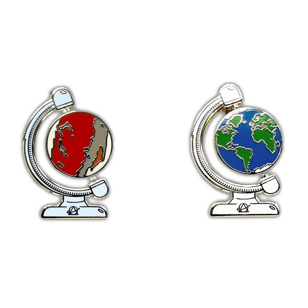 Earth-Mars Globe Spinner Pin - Outer space Enamel Pin - Interactive Astronomy / Stars Lapel Pin