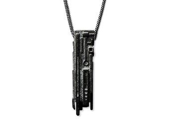 Meteorite Dust Monolith Key Pendant - Dystopian Artifact - Dune Inspired Cyberpunk Jewelry - Sci-fi Minimalist Necklace