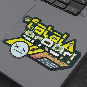 Sticker vinyle pixelisé holographique erreur fatale - Sticker pour ordinateur portable cyberpunk - Astropunk futuriste / sticker bouteille d'eau science-fiction spatiale