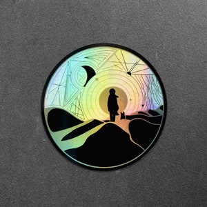 Sticker holographique L'enfant des dunes - Sticker futuriste dystopique en vinyle pour ordinateur portable - Desert Wanderer cadeau de science-fiction