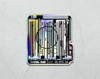 May include: A holographic sticker with a black and white design featuring a city skyline and the text "PATAGONIA NATIONAL PARK" and "cir 48.875 km".