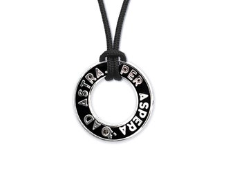 Ad Astra Meteorite Dust Necklace - Per Aspera Men's / Women's Black Astronomy Pendant - Minimalist / Futuristic Scifi Space Jewelry