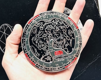 Northern Hemisphere Planisphere Enamel Pin - Constellation Star Chart Spinner / Spinning Pin - Unique Space / Astronomy Starwatching Gift