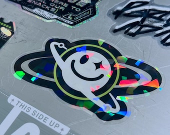 Planet ? Glitch Vinyl Decal - 90s Cyberpunk Saturn Laptop Sticker - Futuristic Astropunk / Space Sci-Fi