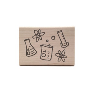 Lab Glassware Rubber Stamp - Chemistry Teacher Stamp - Beaker, Flask, and Test Tube